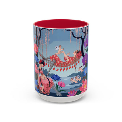 The Ladies Of The Enchanted Hammock Colorful Mugs – Art Deco Whimsical Garden Elegance