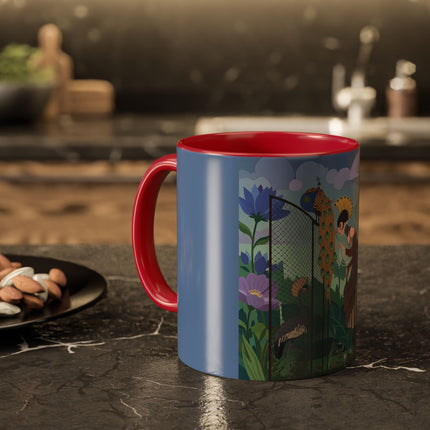 The Lady And The Enchanted Heron Colorful Mugs – Art Deco Botanical Elegance