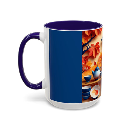 Blue Jay at an Autumn Tea Ceremony Colorful Mugs (11oz, 15oz)