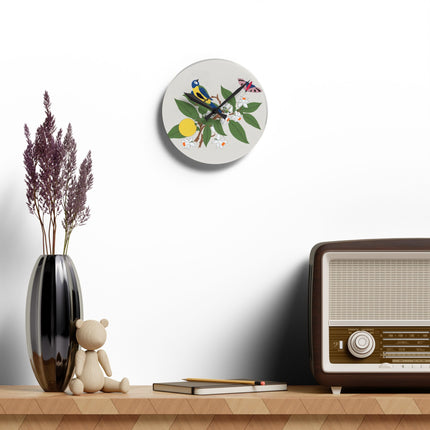 Blue Tit & Butterfly Acrylic Wall Clock