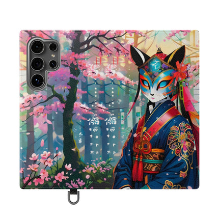 🦊⚔️ Cyberpunk Samurai Maiden Flip Case – Neon Grace & Warrior Courage