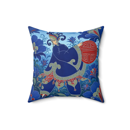 💙🌺 The Imperial Blue Garden Square Pillow – Art Deco Oriental Elegance