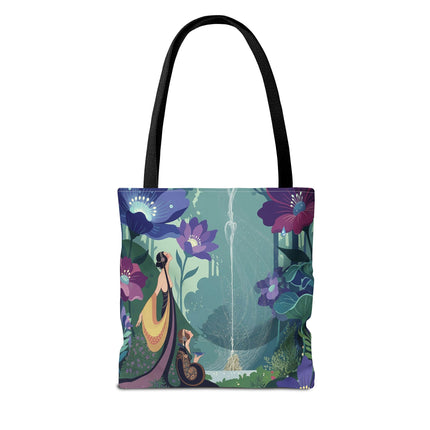 💧🌺 The Lady Of The Enchanted Fountain Tote Bag – Art Deco Garden Fantasy
