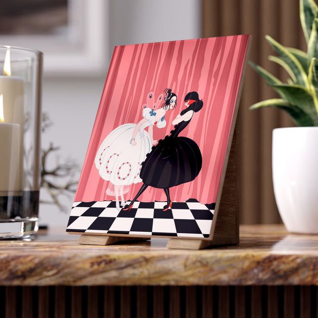 🎭🖤 The Masquerade Secret Ceramic Tile – Art Deco Fashion Whimsy