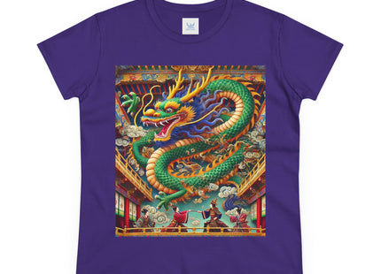 Tibetan Dragon Over Kabuki Duel Women's Midweight Cotton Tee