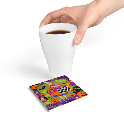 🍬🎃 The Lady Of Candy Corn Hollow Ceramic Coaster – Colorful Halloween Charm