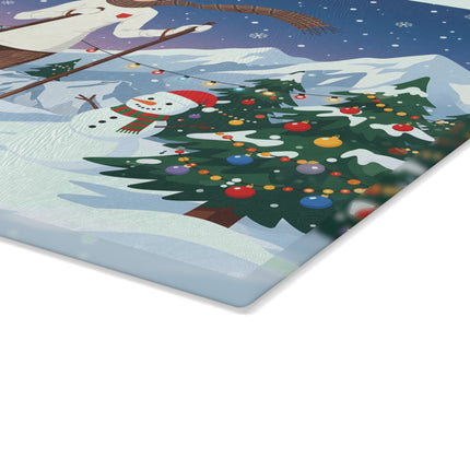 🎿🎄 The Christmas Mountain Skier Glass Cutting Board – Art Deco Winter Holiday Adventure