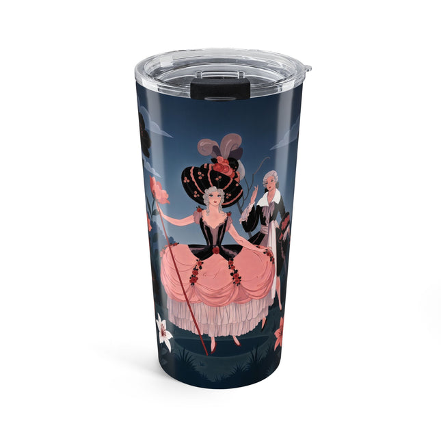 🌹🎭 The Rose Masquerade Promenade Tumbler, 20oz – Art Deco Floral Elegance