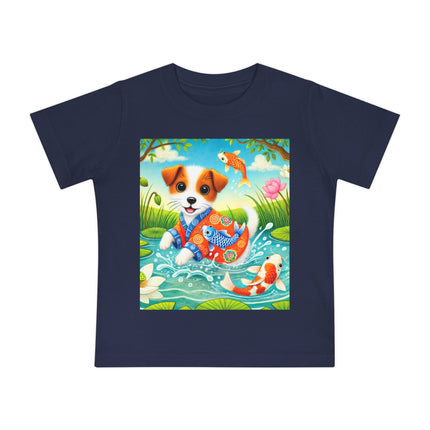Koi Pond Puppy Baby T-Shirt – Playful Splashes & Serene Beauty
