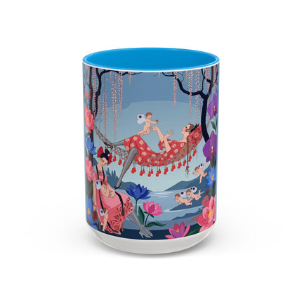 The Ladies Of The Enchanted Hammock Colorful Mugs – Art Deco Whimsical Garden Elegance
