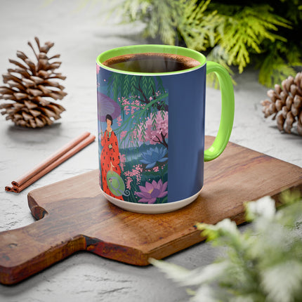 The Lady Of The Cherry Blossoms Colorful Mugs – Art Deco Spring Elegance