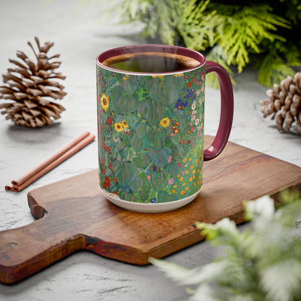 Farm Garden with Sunflowers by Gustav Klimt Colorful Mugs (11oz, 15oz)