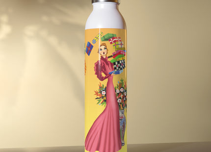 Elegant Holiday Woman with Gifts Slim Water Bottle
