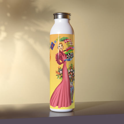Elegant Holiday Woman with Gifts Slim Water Bottle