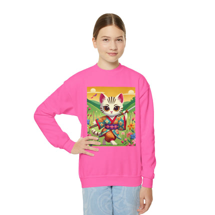 Samurai Kitten Youth Crewneck Sweatshirt – Grace, Discipline & Whimsical Strength