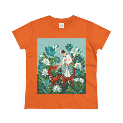 🐉🌿 The Dragon Keeper Cotton Tee – Art Deco Floral Fantasy