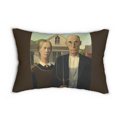 American Gothic by Grant Wood Spun Polyester Lumbar Pillow