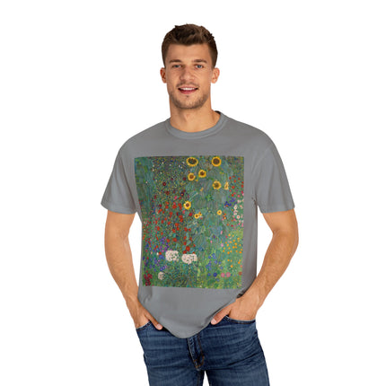 Farm Garden with Sunflowers by Gustav Klimt Unisex Garment-Dyed T-shirt