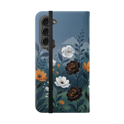 🌹💧 The Midnight Garden Keeper Flip Case – Art Deco Floral Fantasy