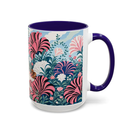 🌸🦋 The Enchanted Pink Blossom Retreat Colorful Mug – Art Deco Floral Whimsy