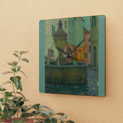 La Fontaine, Saint-Paul De Vence by Henri Le Sidaner Acrylic Wall Clock, Round & Square