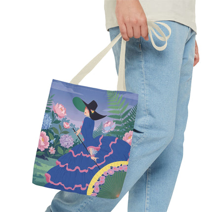 🌸💙 The Lady Of The Blue Garden Promenade Tote Bag – Art Deco Floral Fashion