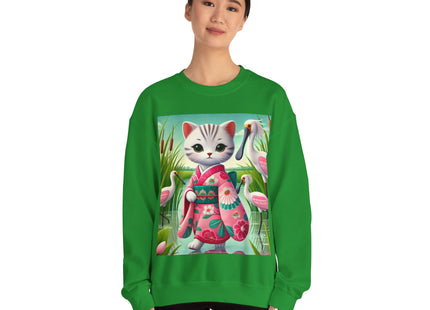 Geisha Kitten Strolls Among the Spoonbills  Unisex Heavy Blend™ Crewneck Sweatshirt