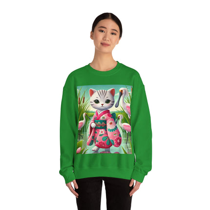 Geisha Kitten Strolls Among the Spoonbills  Unisex Heavy Blend™ Crewneck Sweatshirt