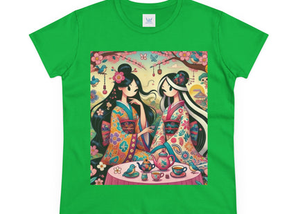 Fairies in Kimonos at Tea Among Blossoms Cotton Tee