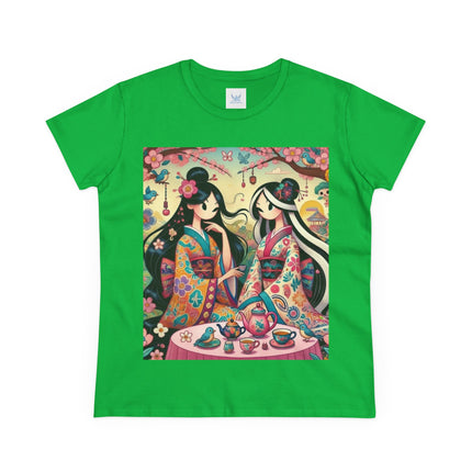 Fairies in Kimonos at Tea Among Blossoms Cotton Tee