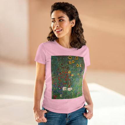 Farm Garden with Sunflowers by Gustav Klimt Women's Midweight Cotton Tee