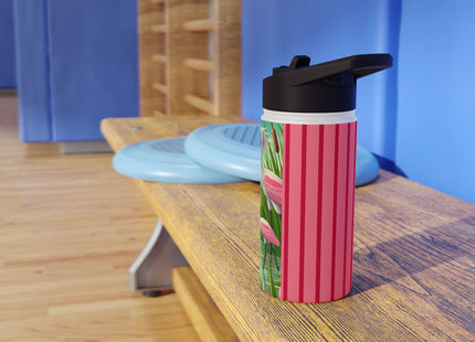 Geisha Kitten Strolls Among the Spoonbills Stainless Steel Water Bottle, Standard Lid