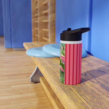 Geisha Kitten Strolls Among the Spoonbills Stainless Steel Water Bottle, Standard Lid