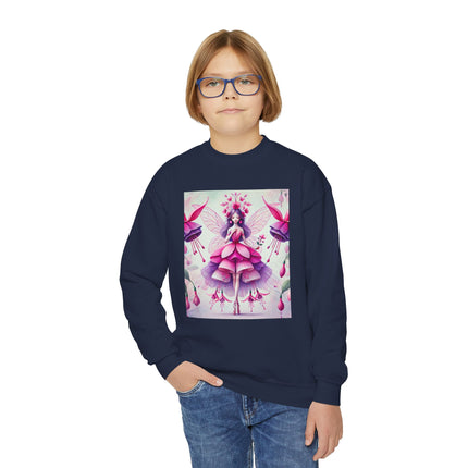 Fuchsia Fairy Youth Crewneck Sweatshirt – Vibrant Color, Floral Magic & Whimsical Elegance