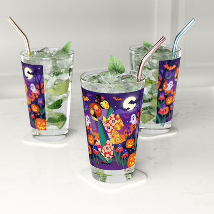 🌙🎃 The Moonlit Garden Masquerade Glass, 16oz – Floral Halloween Charm