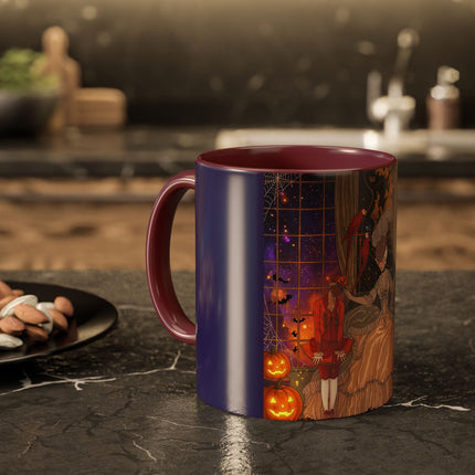🌙🎃 The Moonlit Parlor Masquerade Colorful Mug – Elegant Halloween Romance