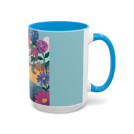The Lady Of The Coral Parasol Colorful Mugs – Art Deco Coastal Elegance