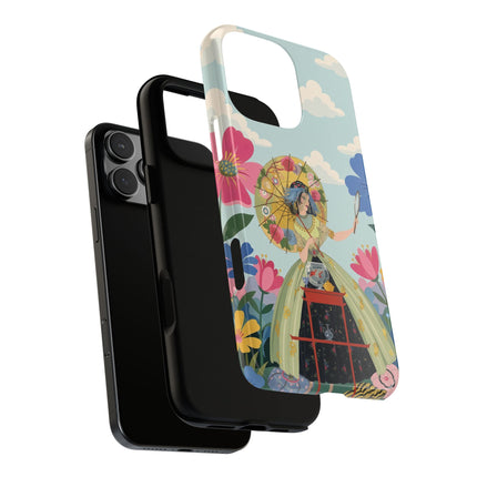 🌸🪞 The Floral Parasol Reflection Phone Case – Art Deco Garden Fantasy
