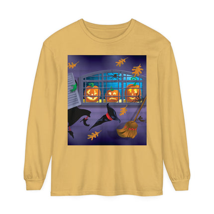 Whimsical Halloween Mischief Unisex Garment-dyed Long Sleeve T-Shirt
