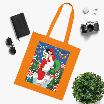 🍬🎄 The Lady Of The Peppermint Christmas Garden Cotton Tote Bag – Art Deco Holiday Fantasy