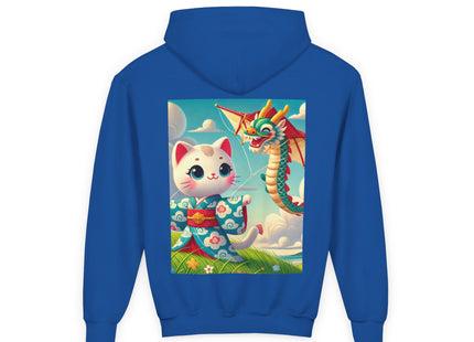 Geisha Kitten and the Dragon Kite Youth Heavy Blend Hooded Sweatshirt