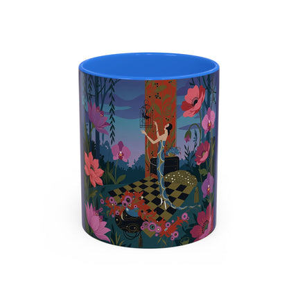 The Lady And The Midnight Birdcage Colorful Mugs – Art Deco Botanical Elegance