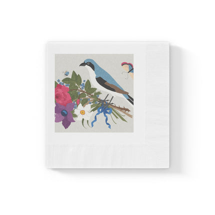 Bluebird & Butterfly White Coined Napkins – Spring Harmony & Delicate Beauty
