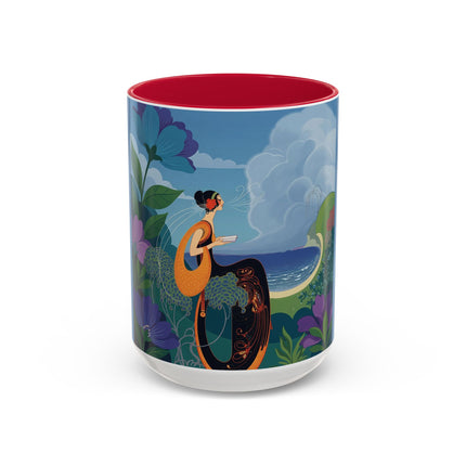 The Lady And The Sea Breeze Colorful Mugs – Art Deco Coastal Serenity