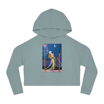 Smoke and Secrets: A Glamorous Encounter in Prohibition Era Women’s Cropped Hooded Sweatshirt