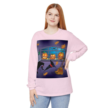 Whimsical Halloween Mischief Unisex Garment-dyed Long Sleeve T-Shirt