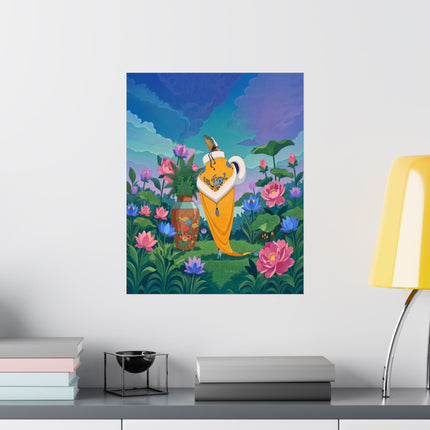 🪷✨ The Lady Of The Golden Lotus Stroll Matte Vertical Poster – Art Deco Floral Elegance