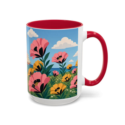 🌸⛵ The Seaside Blossom Promenade Colorful Mug – Art Deco Coastal Elegance