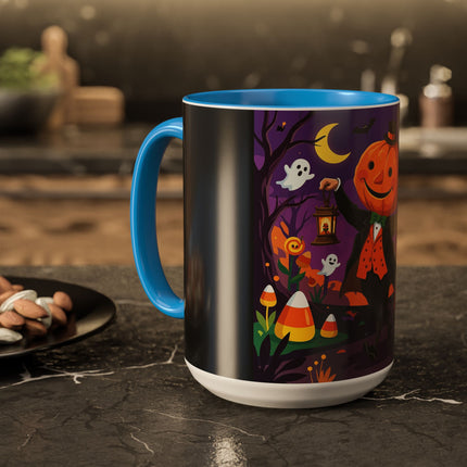 🎃🏮 The Pumpkin Gentleman's Moonlit Stroll Colorful Mug – Whimsical Halloween Charm