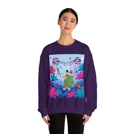 🎭🌸 The Garden Masquerade Crewneck Sweatshirt – Art Deco Floral Whimsy